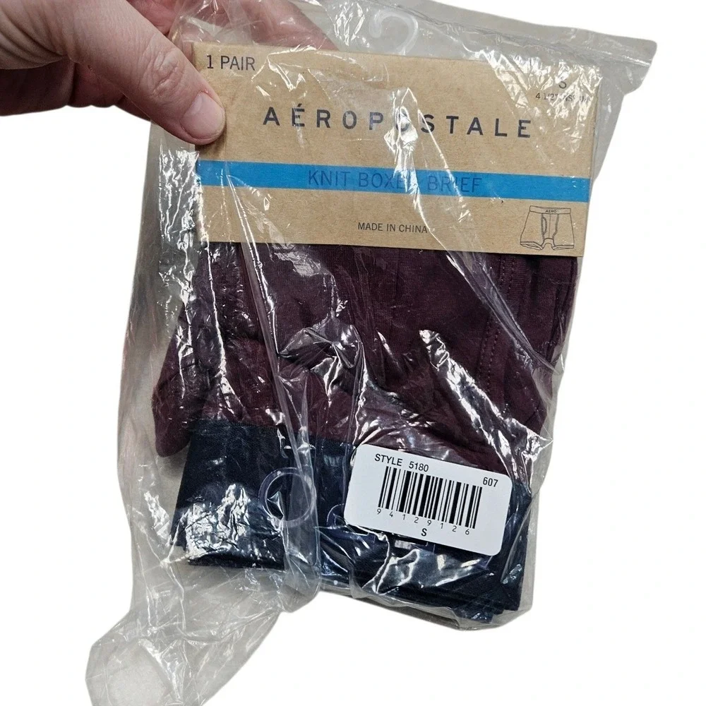 Aeropostale Knit Boxer‎ Briefs Mens S Red Burgundy NWT 2 Pack 4.5 Inseam